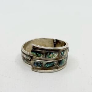 Vintage 60s TAXCO TV-2 Sterling Silver Abalone Clamper Cuff